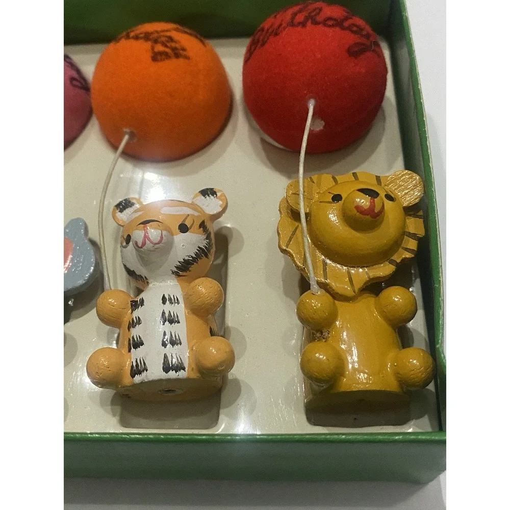 6 Vintage 70's ENESCO Birthday Celebration Animal Figurines w/Balloons Orig Box